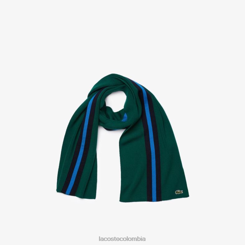 bufanda deportiva de lana a rayas verde/azul marino/azul Lacoste accesorios hombres 80XZX2299