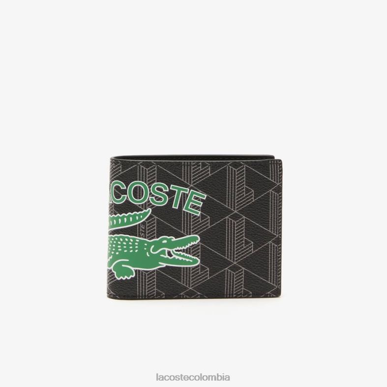 cartera plegable con estampado de monogramas mono negro gris estragón Lacoste bolsos y marroquinería hombres 80XZX1997