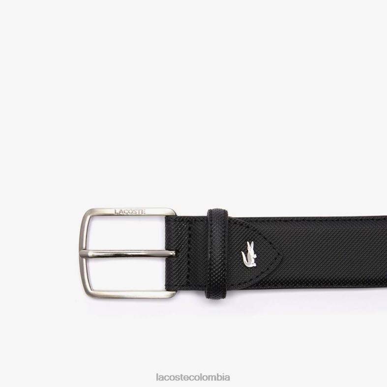 cinturón de lona piqué con hebilla grabada negro Lacoste bolsos y marroquinería hombres 80XZX2087