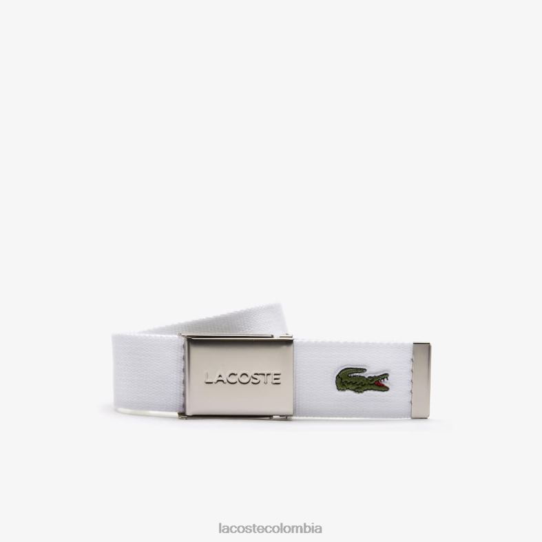 cinturón de tejido con hebilla grabada blanco Lacoste bolsos y marroquinería hombres 80XZX2083