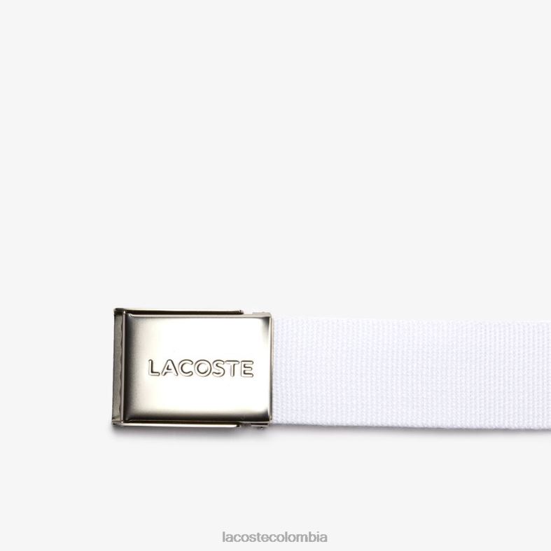 cinturón de tejido con hebilla grabada blanco Lacoste bolsos y marroquinería hombres 80XZX2083
