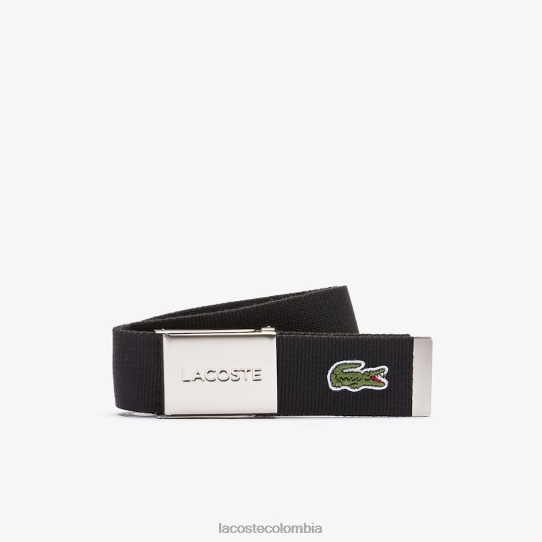 cinturón de tejido con hebilla grabada negro Lacoste bolsos y marroquinería hombres 80XZX2082