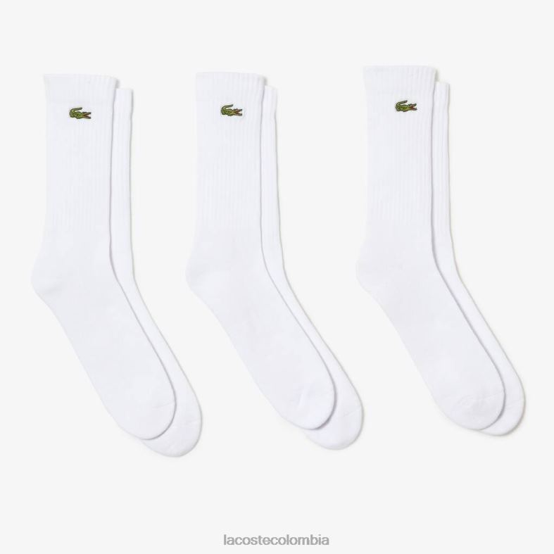 calcetines deportivos de corte alto, paquete de 3 blanco Lacoste ropa hombres 80XZX538