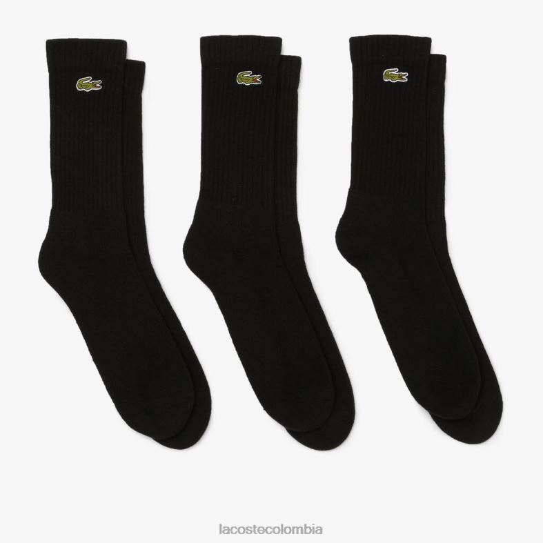 calcetines deportivos de corte alto, paquete de 3 negro Lacoste ropa hombres 80XZX537