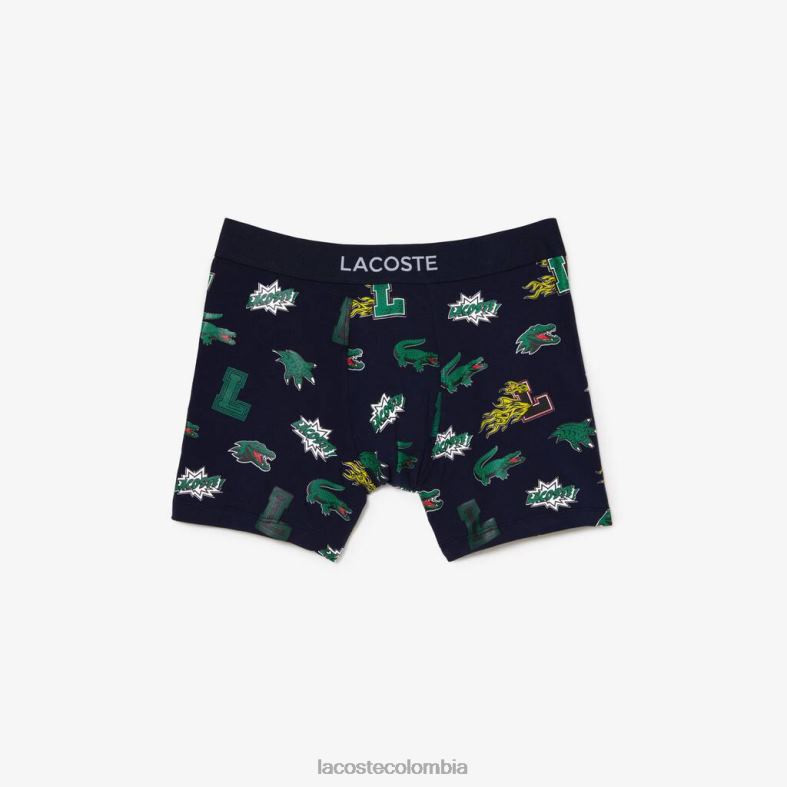 calzoncillo bóxer de algodón orgánico azul marino/blanco Lacoste ropa hombres 80XZX1626