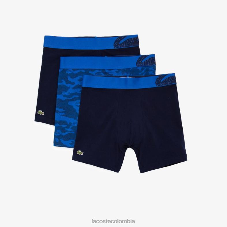 calzoncillos bóxer con estampado de camuflaje, paquete de 3 azul/azul marino Lacoste ropa hombres 80XZX1551
