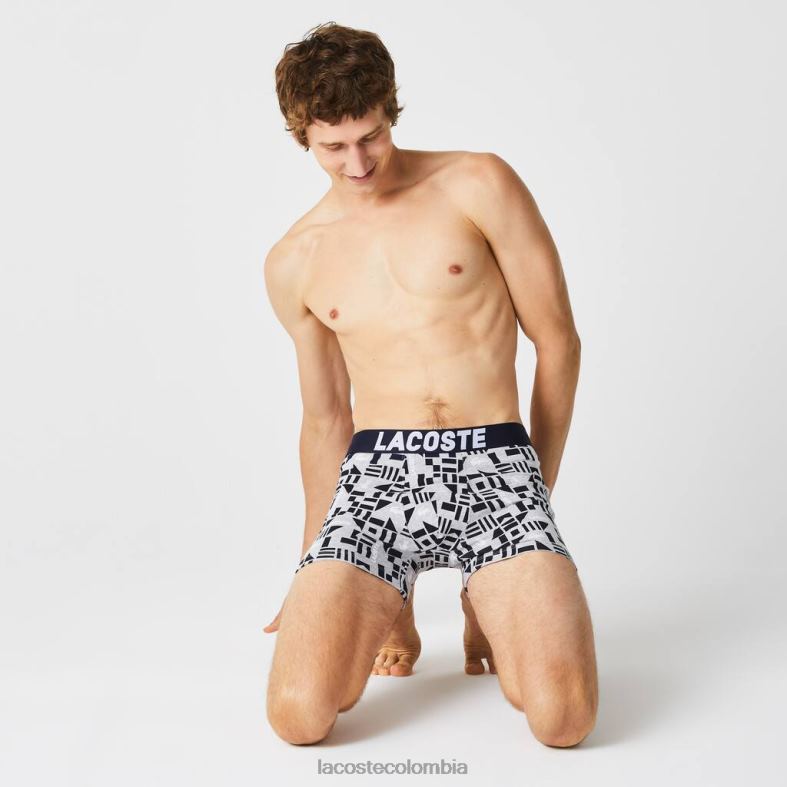 pack de 3 calzoncillos bóxer con estampado náutico gris chino/azul marino/blanco Lacoste ropa hombres 80XZX1524