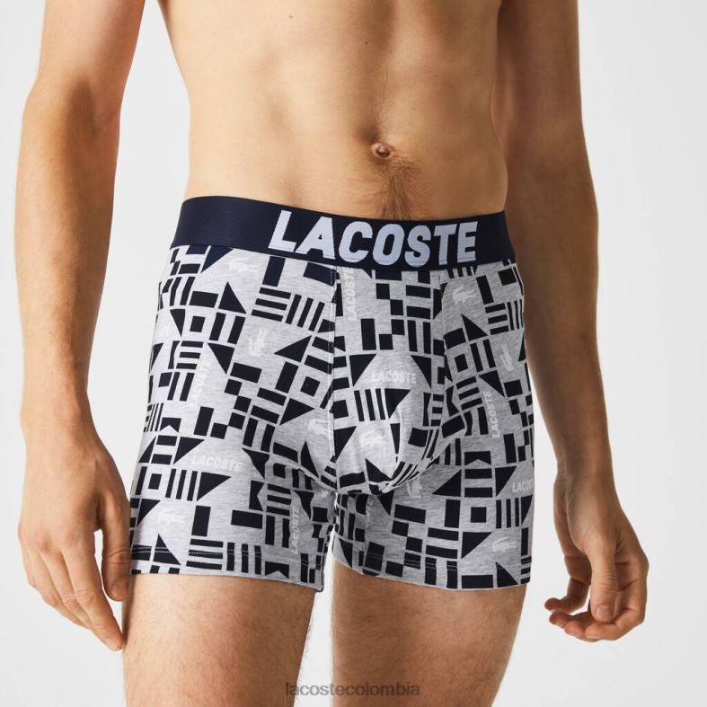 pack de 3 calzoncillos bóxer con estampado náutico gris chino/azul marino/blanco Lacoste ropa hombres 80XZX1524