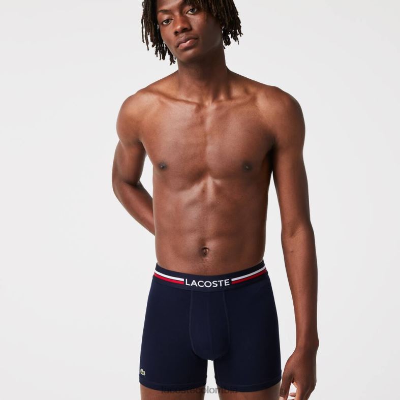 pack de 3 calzoncillos bóxer largos de algodón azul marino/gris chino/rojo Lacoste ropa hombres 80XZX1420
