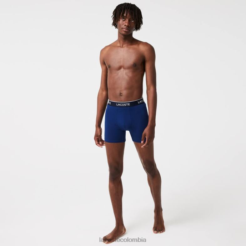 pack de 3 calzoncillos bóxer largos de algodón elástico azul marino/rojo Lacoste ropa hombres 80XZX1404
