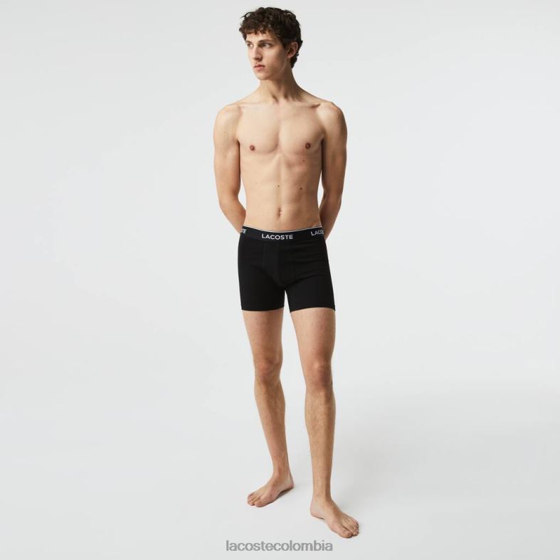 pack de 3 calzoncillos bóxer largos de algodón elástico negro Lacoste ropa hombres 80XZX1406