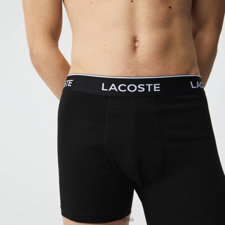 pack de 3 calzoncillos bóxer largos de algodón elástico negro Lacoste ropa hombres 80XZX1406