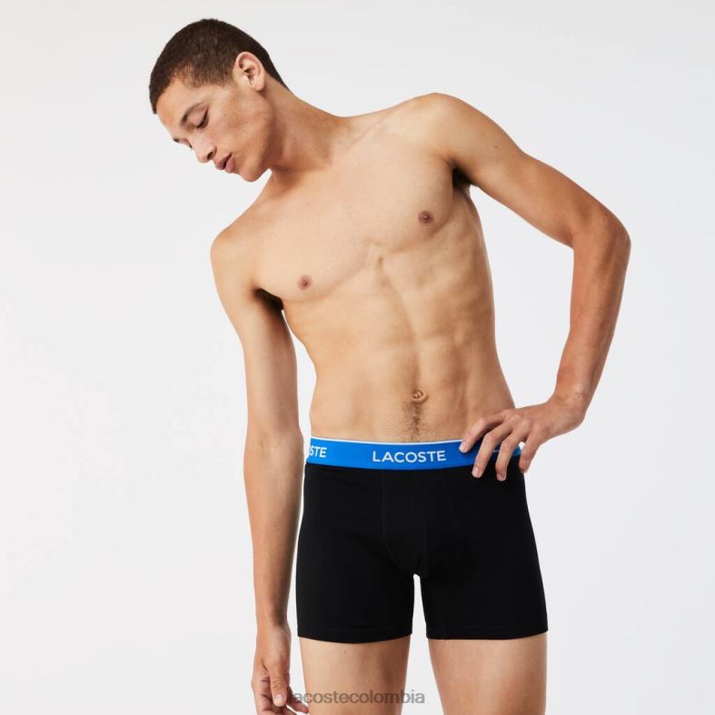 pack de 3 calzoncillos bóxer largos de algodón negro/azul/gris oscuro Lacoste ropa hombres 80XZX1415