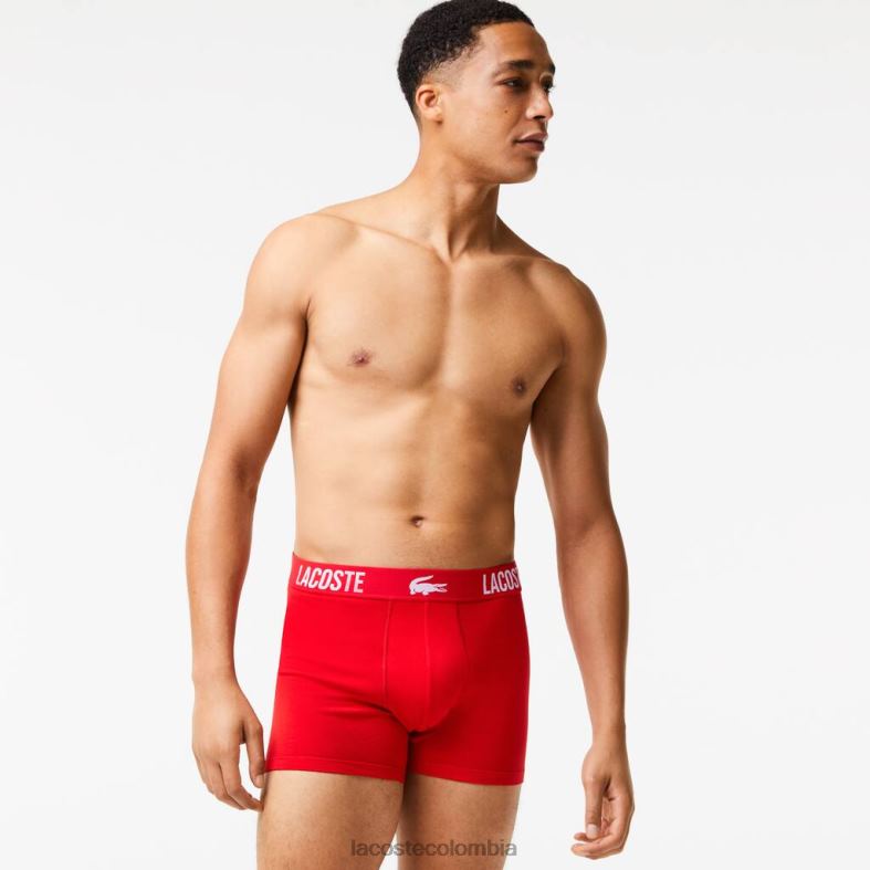 paquete de 3 calzoncillos bóxer con cocodrilo en contraste y la marca negro/rojo/blanco Lacoste ropa hombres 80XZX1548