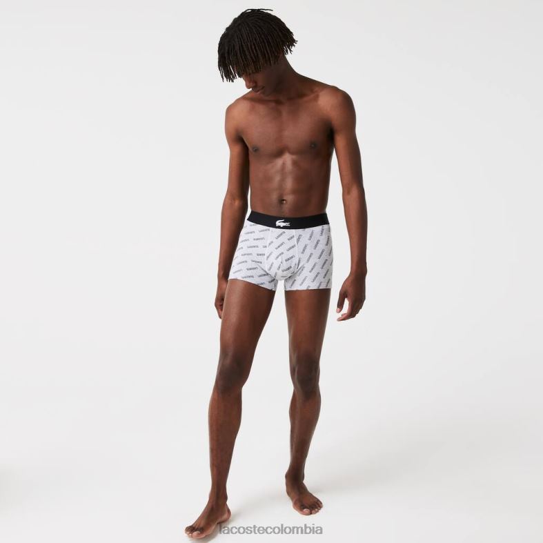 paquete de 3 calzoncillos de algodón elástico negro/gris chino/blanco Lacoste ropa hombres 80XZX1431