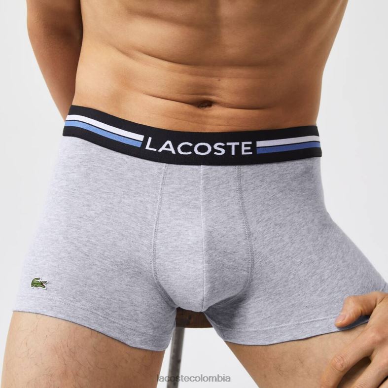paquete de 3 calzoncillos icónicos con cinturilla de tres tonos gris chino/verde caqui/azul Lacoste ropa hombres 80XZX1348