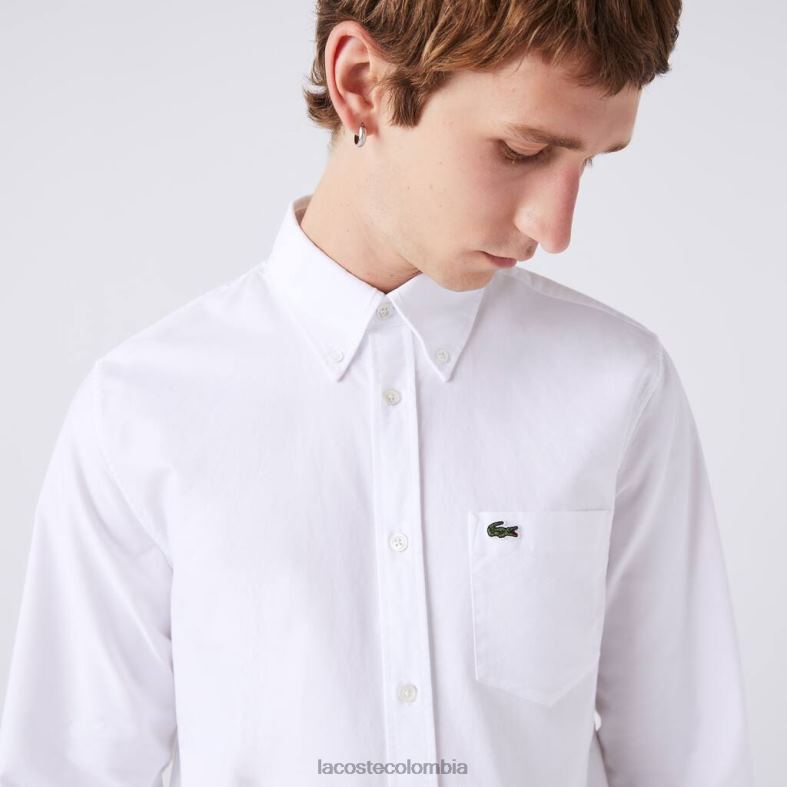 camisa de algodón Oxford de corte regular blanco Lacoste ropa hombres 80XZX1467