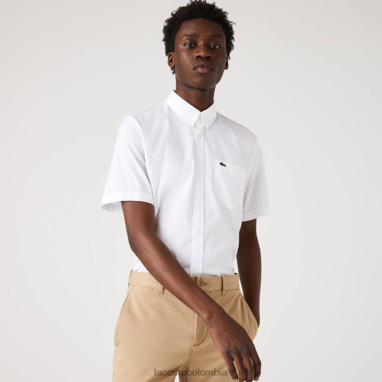 camisa de algodón Oxford de corte regular blanco Lacoste ropa hombres 80XZX1526