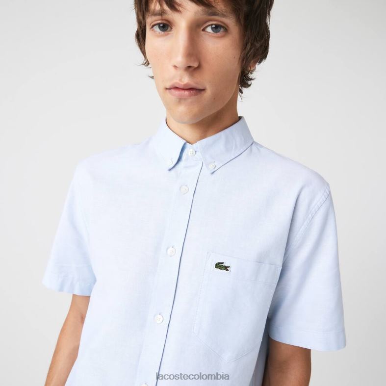camisa de algodón de corte regular azul Lacoste ropa hombres 80XZX451
