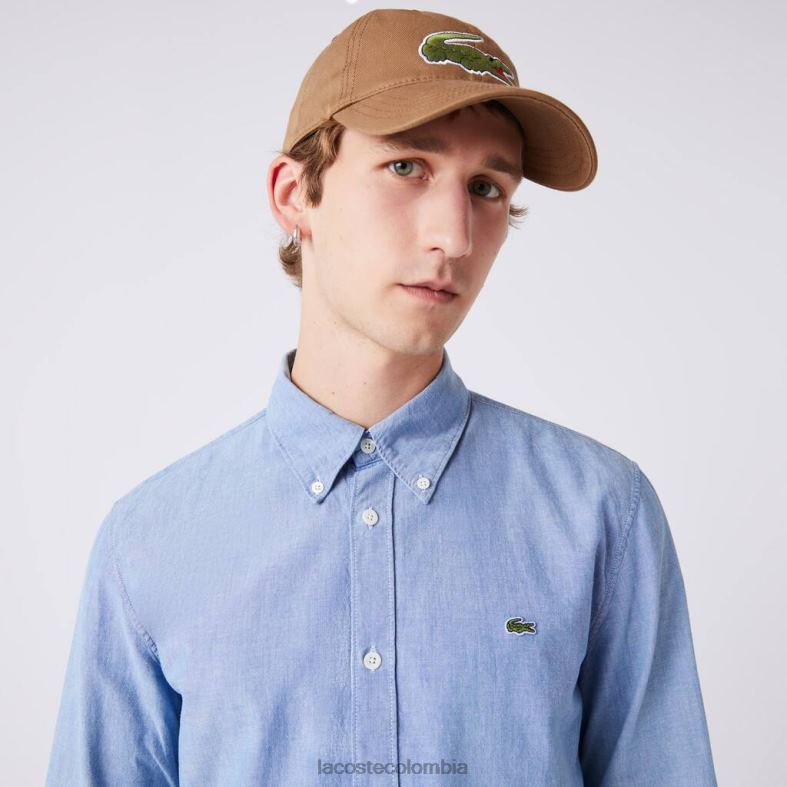 camisa de cambray de algodón de corte slim azul Lacoste ropa hombres 80XZX1572