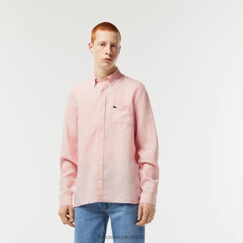 camisa de lino Rosa claro Lacoste ropa hombres 80XZX470