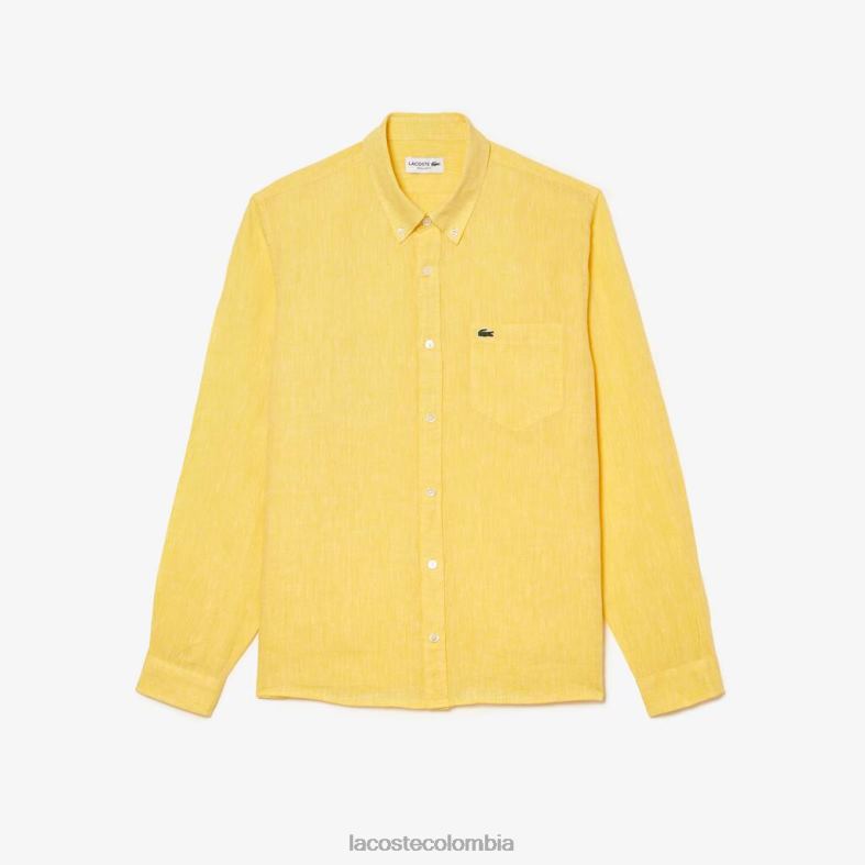 camisa de lino amarillo Lacoste ropa hombres 80XZX471
