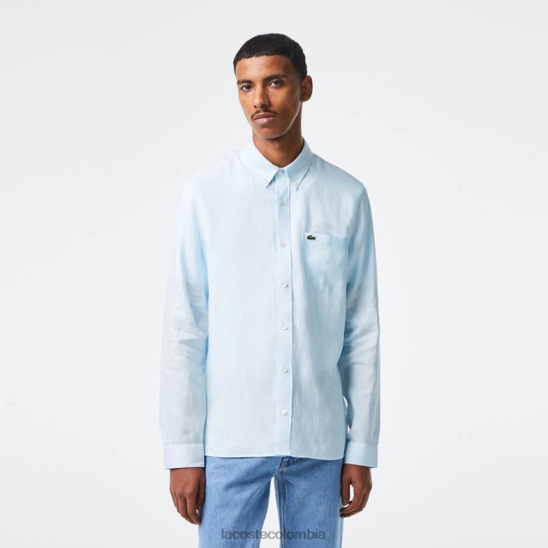camisa de lino azul claro Lacoste ropa hombres 80XZX468