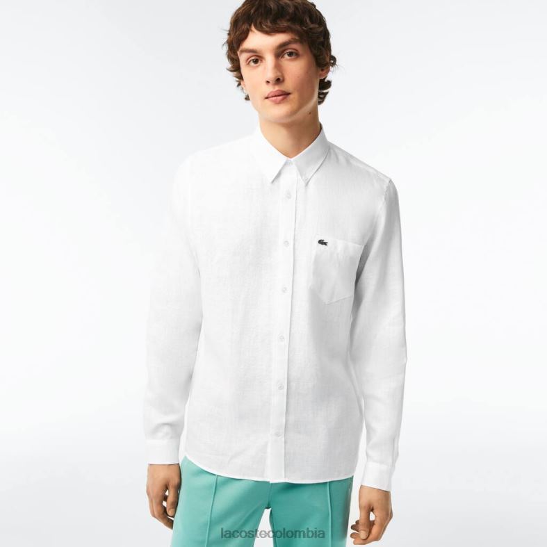 camisa de lino blanco Lacoste ropa hombres 80XZX469