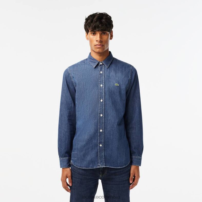camisa de mezclilla de algodón orgánico de corte regular azul Lacoste ropa hombres 80XZX1502