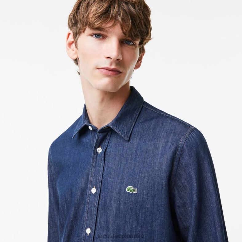 camisa de mezclilla de algodón orgánico de corte regular gris Lacoste ropa hombres 80XZX1503