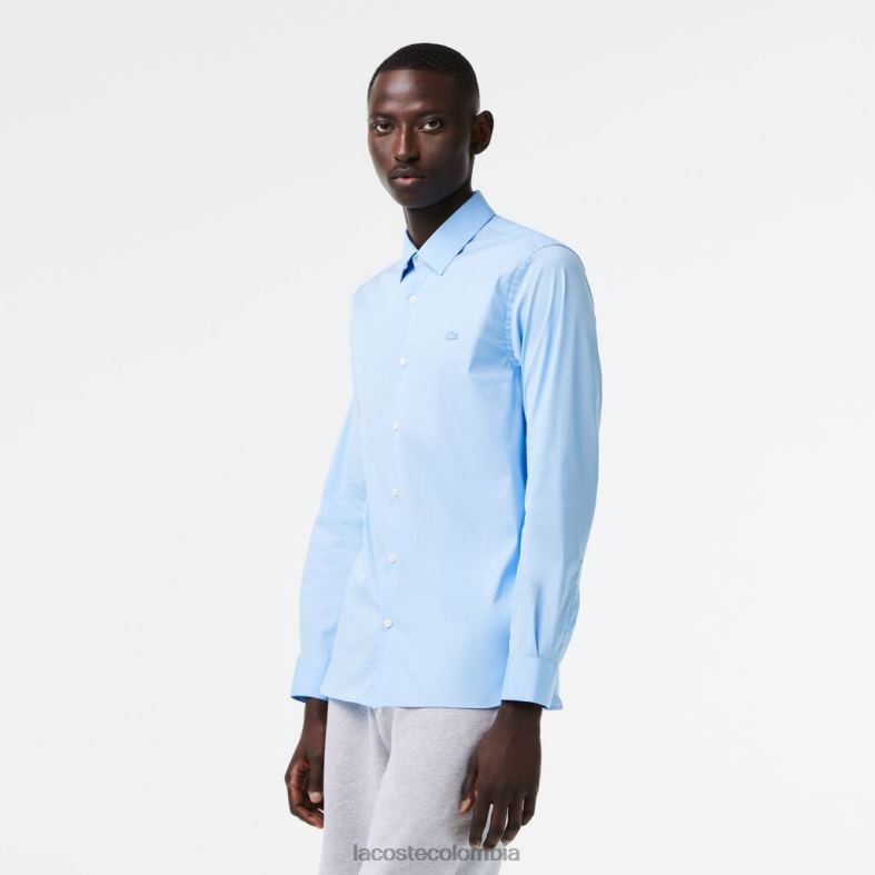 camisa de popelina de algodón con cuello francés y corte slim azul Lacoste ropa hombres 80XZX1439