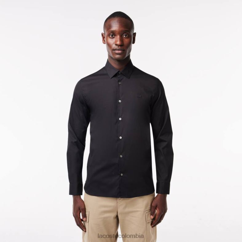 camisa de popelina de algodón con cuello francés y corte slim negro Lacoste ropa hombres 80XZX1437