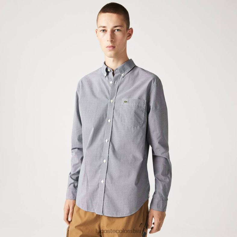 camisa de popelina de algodón de corte regular blanco/azul marino Lacoste ropa hombres 80XZX1485