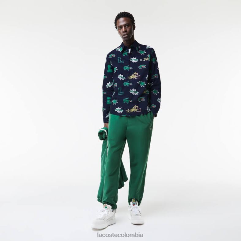 camisa regular fit con estampado de cocodrilo azul marino/blanco Lacoste ropa hombres 80XZX1575