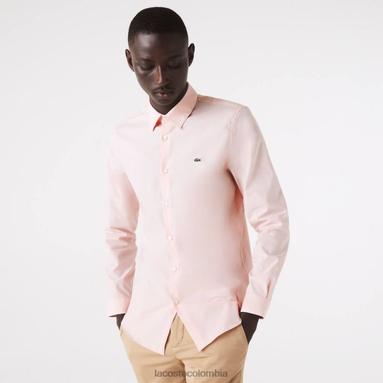 camisa slim fit de popelín de algodón elástico Rosa claro Lacoste ropa hombres 80XZX1490