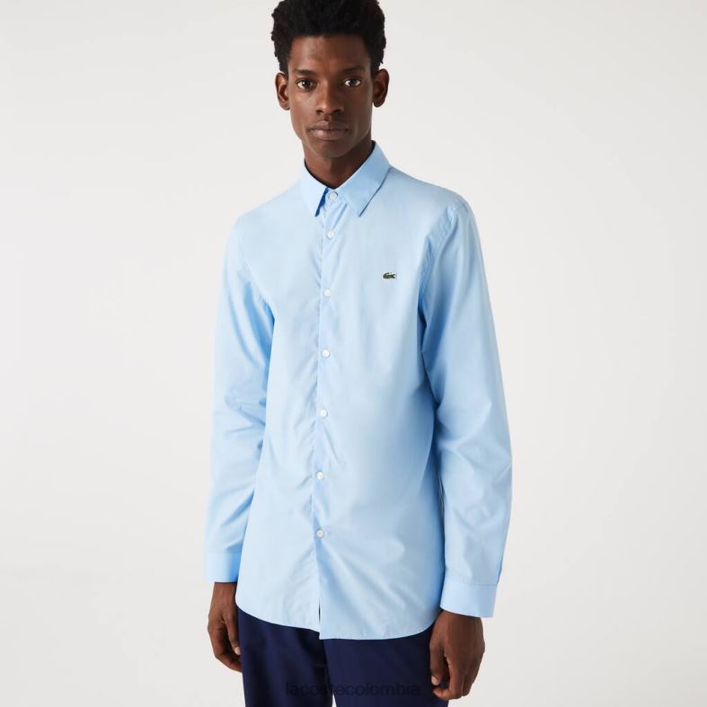 camisa slim fit de popelín de algodón elástico azul Lacoste ropa hombres 80XZX1489