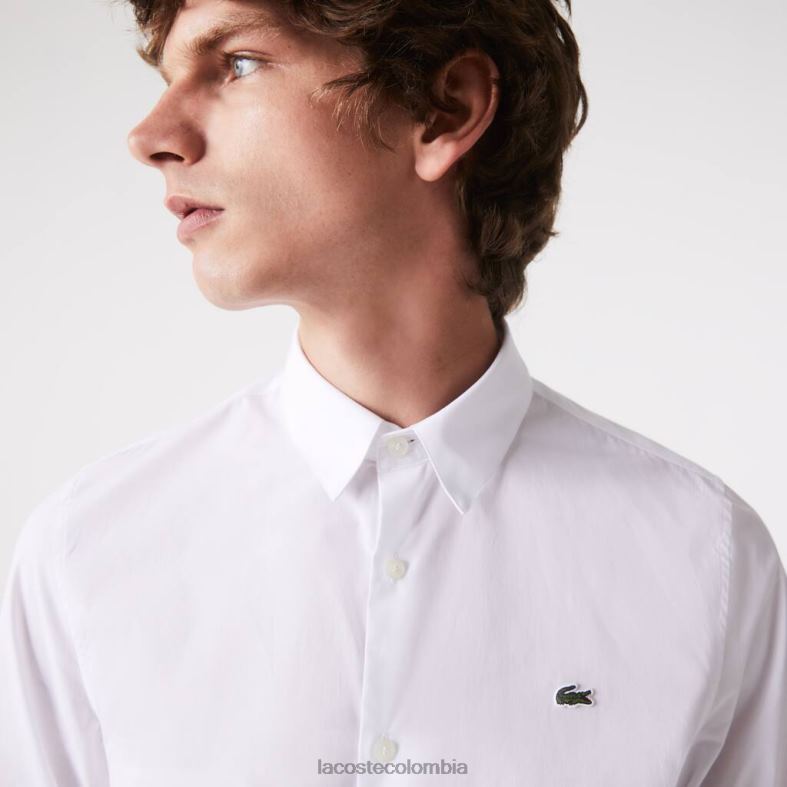 camisa slim fit de popelín de algodón elástico blanco Lacoste ropa hombres 80XZX1488