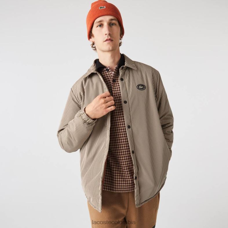 sobrecamisa repelente al agua con estampado de cuadros beige/azul marino/blanco/verde caqui Lacoste ropa hombres 80XZX1549
