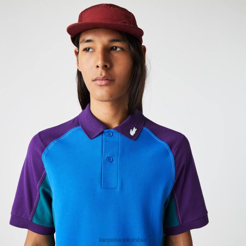 Polo Heritage de corte regular en minipiqué elástico azul/verde/morado Lacoste ropa hombres 80XZX693
