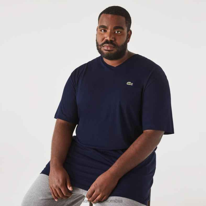 Polo de algodón con cuello en V y corte regular (talla grande) Azul marino Lacoste ropa hombres 80XZX732