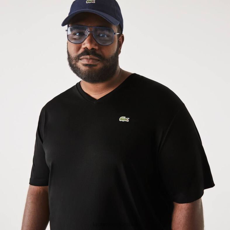 Polo de algodón con cuello en V y corte regular (talla grande) negro Lacoste ropa hombres 80XZX710