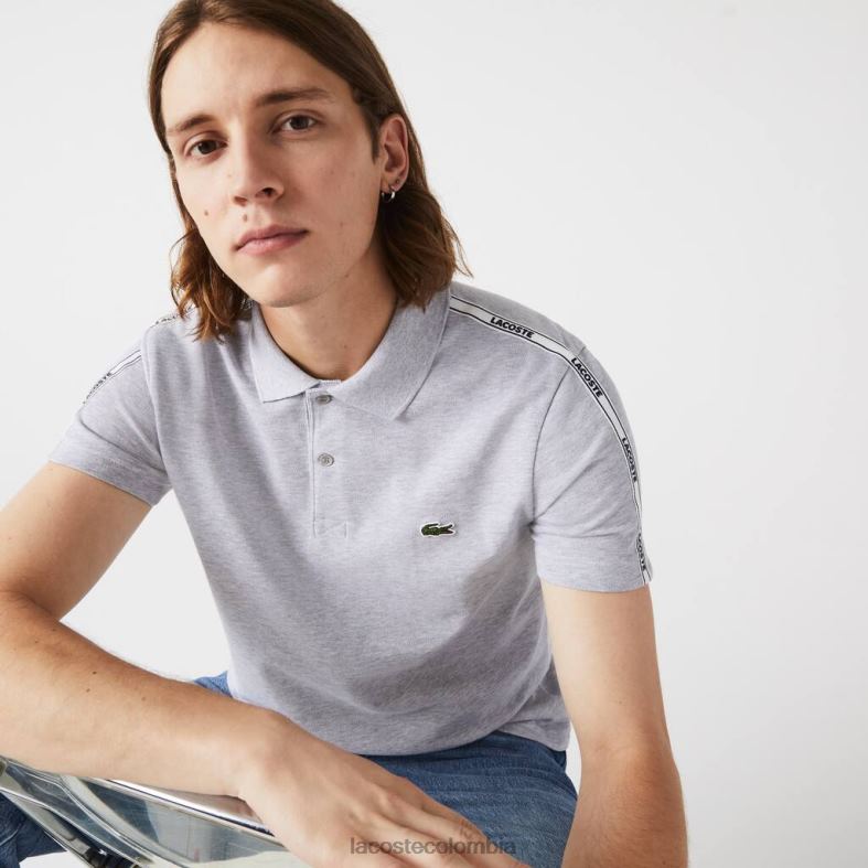Polo de algodón elástico con bandas de la marca y ajuste regular lomo gris Lacoste ropa hombres 80XZX923