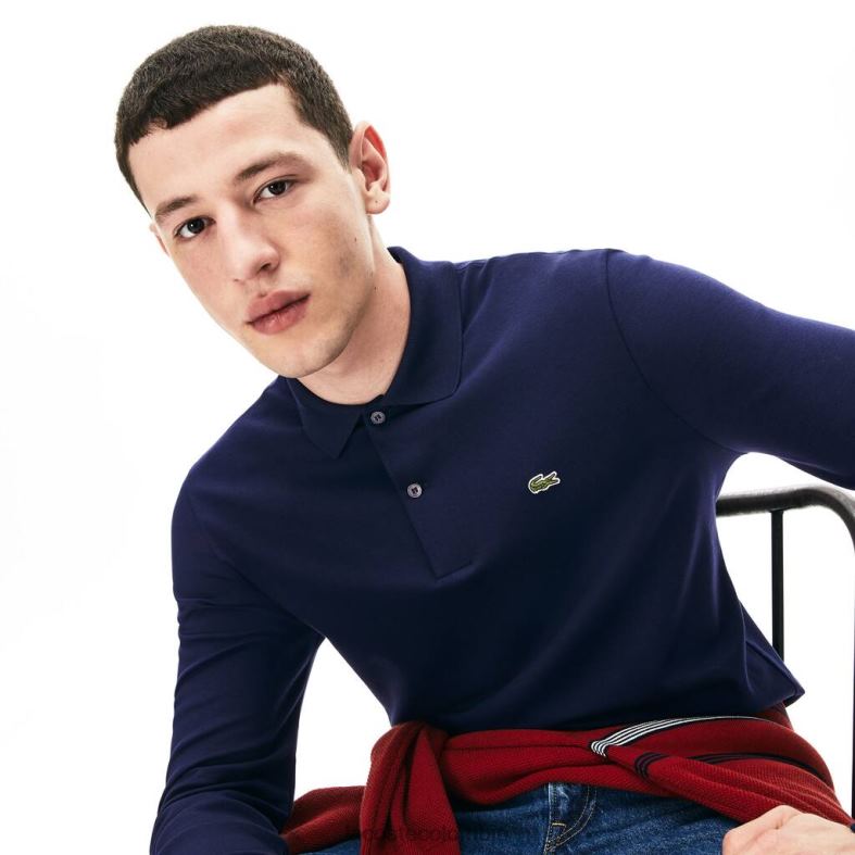 Polo de manga larga de algodón pima de ajuste regular Azul marino Lacoste ropa hombres 80XZX860
