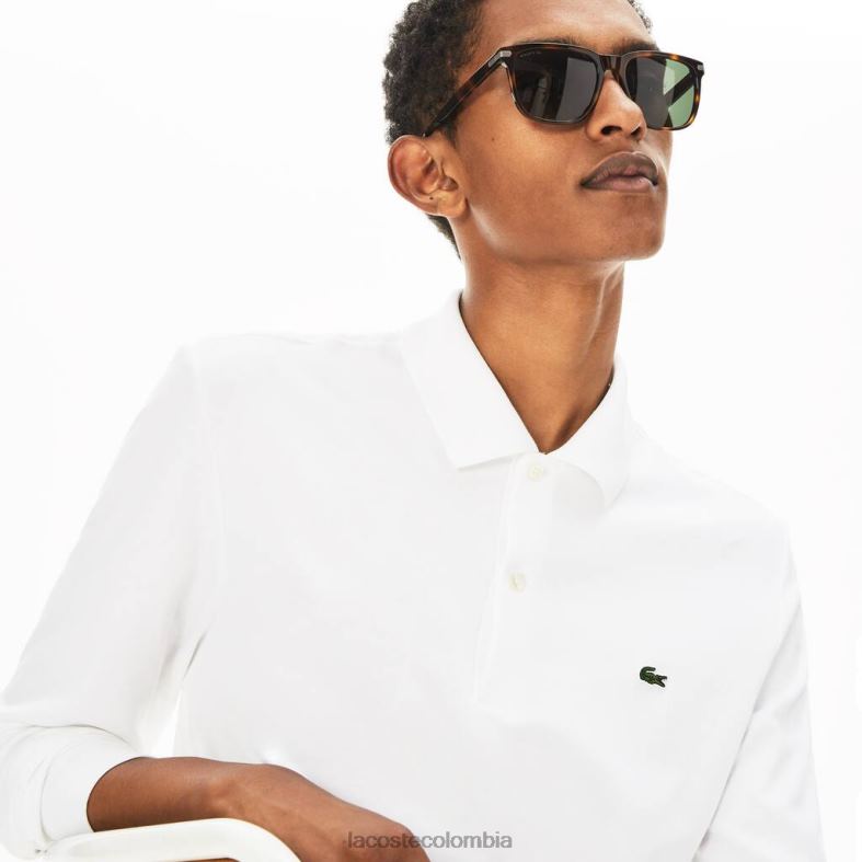 Polo de manga larga de algodón pima de ajuste regular blanco Lacoste ropa hombres 80XZX859