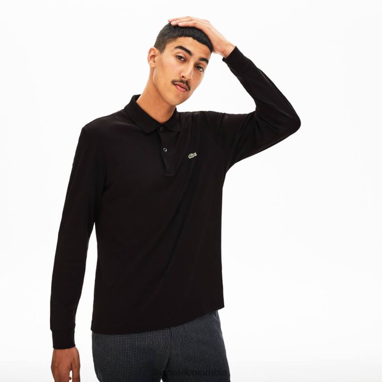 Polo de manga larga de algodón pima de ajuste regular negro Lacoste ropa hombres 80XZX858
