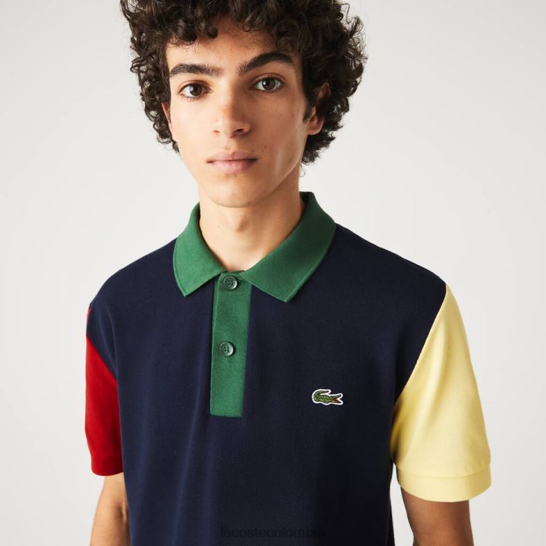 Polo de petit piqué de algodón con bloques de color y ajuste regular azul marino/rojo/amarillo/verde Lacoste ropa hombres 80XZX558