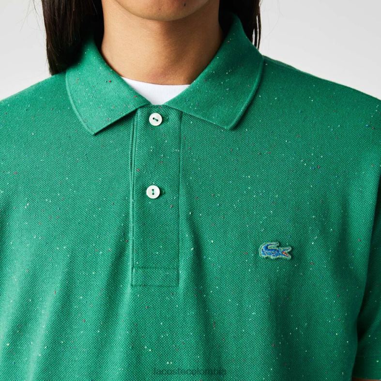 Polo de piqué de algodón con estampado moteado y corte clásico verde Lacoste ropa hombres 80XZX593