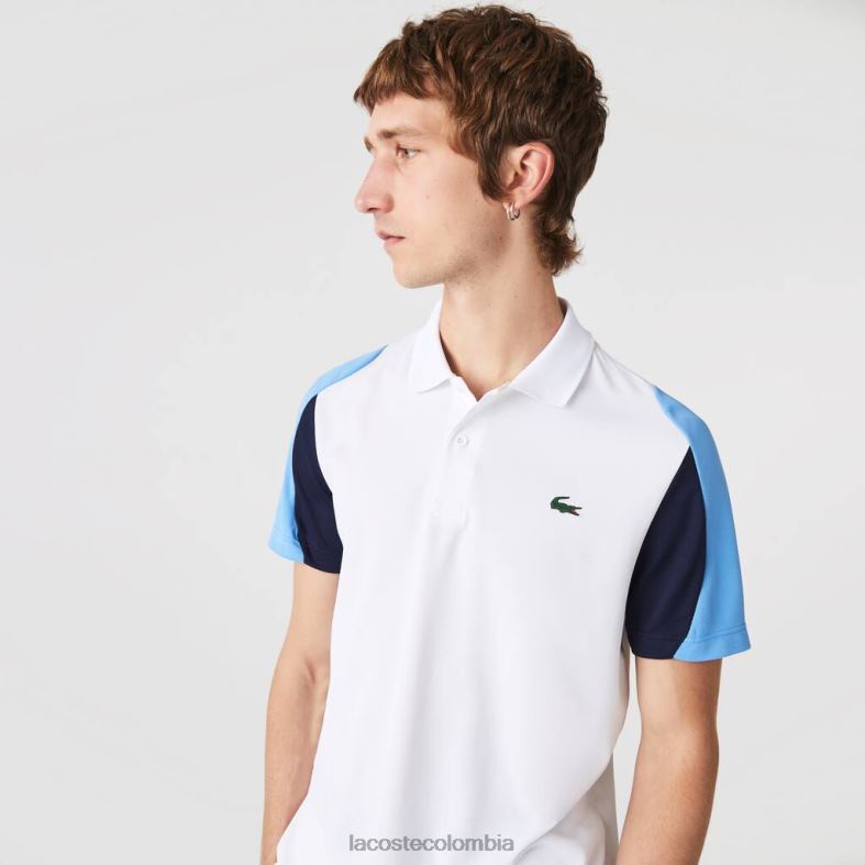 Polo de tenis de piqué deportivo de ajuste regular resistente a las carreras blanco/azul/azul marino Lacoste ropa hombres 80XZX556