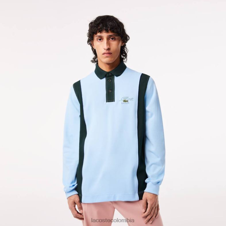 camisa rugby de algodón orgánico de manga larga azul verde Lacoste ropa hombres 80XZX544