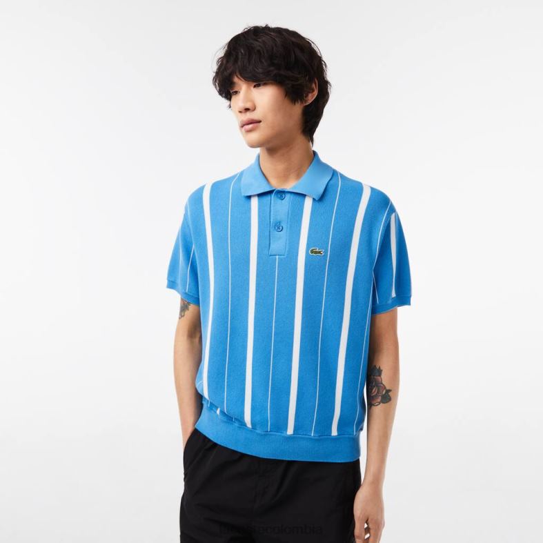 polo a rayas de algodón orgánico azul blanco Lacoste ropa hombres 80XZX441